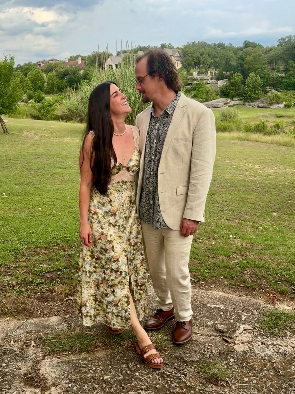 DANIELLE BERNSTEIN Floral Maxi Dress in Cream and Green